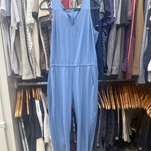 Athleta Light Blue V-Neck Jumpsuit with pockets